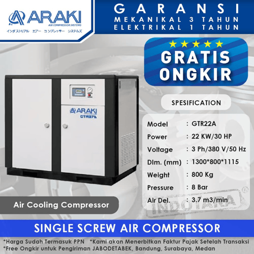 Kompresor Angin Araki GTR 22A 30HP 8BAR Air Cooling Compressor
