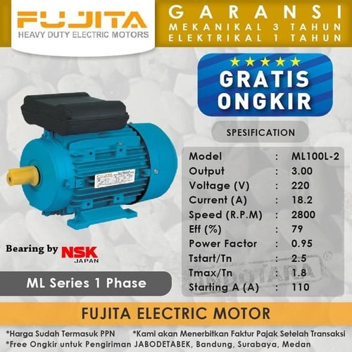 Fujita Electric Motor 1 Phase ML100L-2