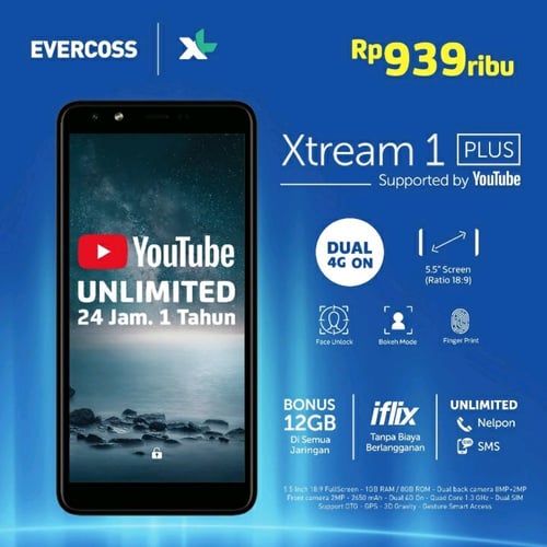 Evercoss U6 - XL Xtream 1 Plus - RAM 1GB / ROM 8GB - Youtube - Baru - GRS Resmi