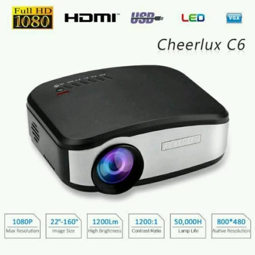 Mini Projector Cheerlux C6 Led 1200 Lumens TV Tuner Proyektor