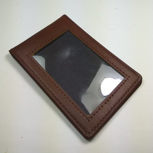 DISKON MURAH ID card holder kulit asli warna coklat model selip saku magnet