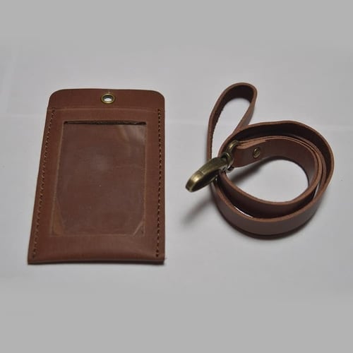 DISKON MURAH gantungan id card kulit asli warna coklat model simpel |card holder