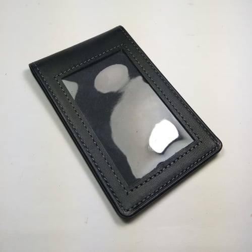 PROMO MURAH ID card holder kulit asli warna hitam model selip saku magnet