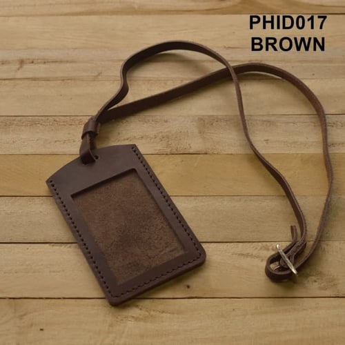 PROMO MURAH gantungan ID card kulit asli warna coklat| id card holder PHID017