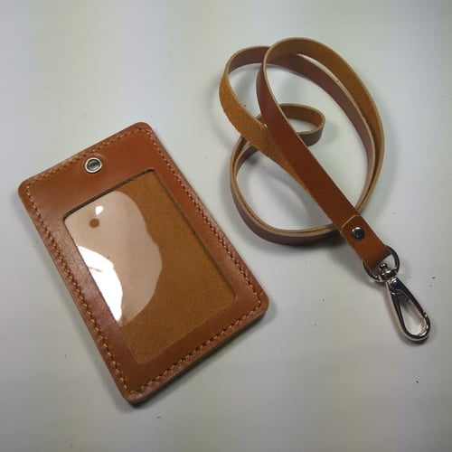 DISKON MURAH ID card holder kulit asli warna tan|gantungan id card | tali id card
