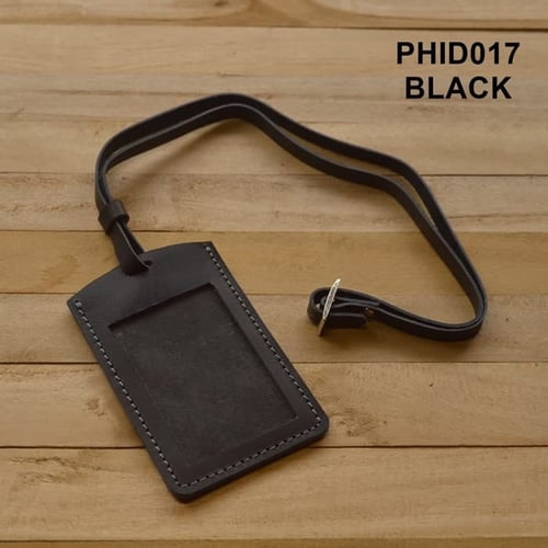 PROM MURAH gantungan ID card kulit asli warna hitam| id card holder PHID017