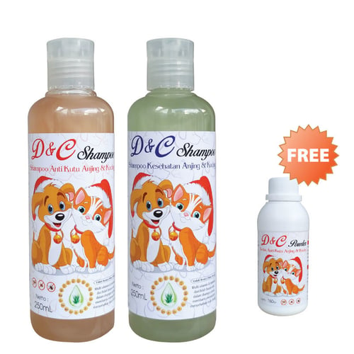 D&C Shampoo Kesehatan dan Anti Kutu Anjing & Kucing  Plus Free Bedak Anti Kutu Anjing & Kucing 150 Gr
