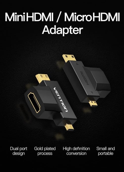 Vention [AGD] Converter 2in1 Mini or Micro HDMI to HDMI Female Gold