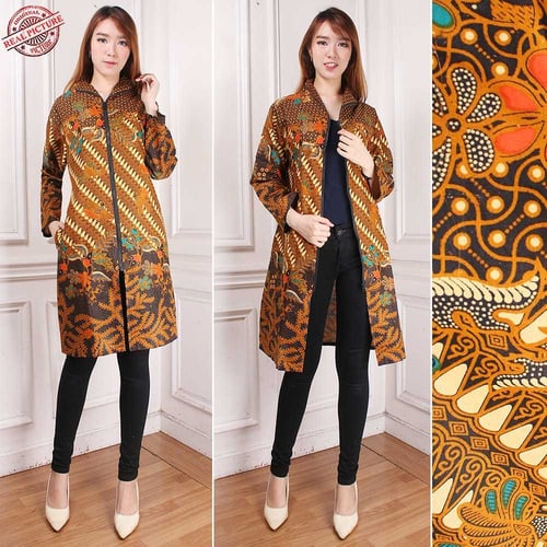 Atasan Long Tunik Keeviar Blouse Kemeja Dress Blazer Batik Wanita Tersedia Ukuran M-XL