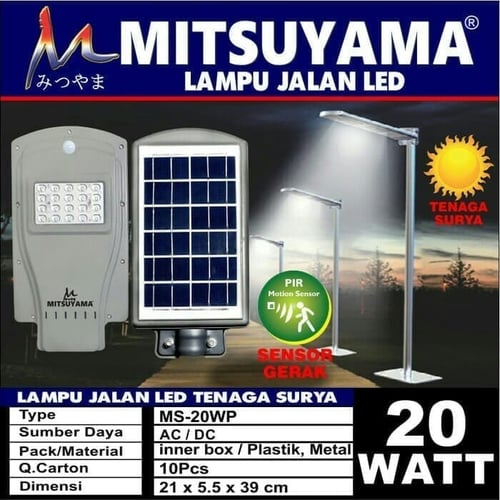 Lampu Jalan LED Tenaga Surya 20 Watt Sensor Gerak Mitsuyama