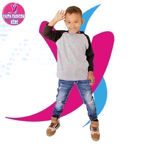 Baju Reglan Anak 7/8  (Abu-Hitam) 1-8 Tahun Yasta Fashion Kids