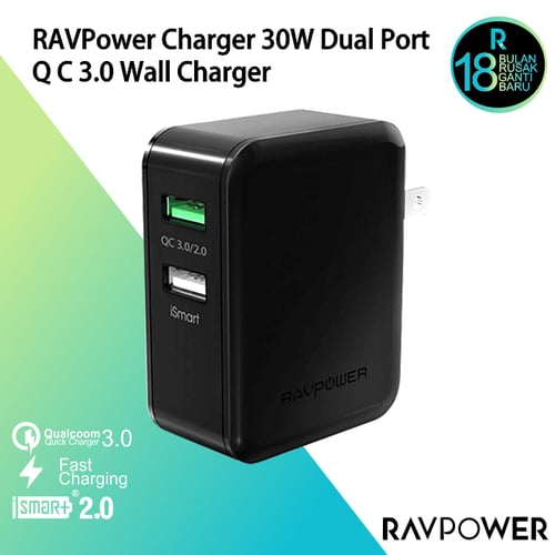 RAVPower Charger 30W Dual Port QC3.0 Wall Charger RP-PC006