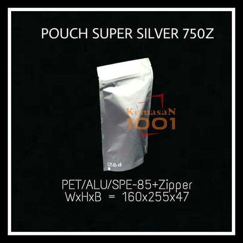 Standing Pouch Alufoil Silver 750+Zipper