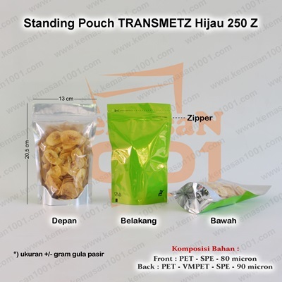 Standing Pouch Kombinasi Transmetz Hijau 250+Zipper