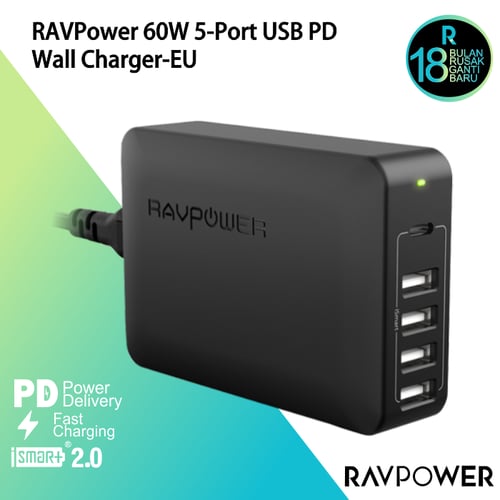 RAVPower 60W 5-Port USB PD Wall Charger-EU RP-PC059
