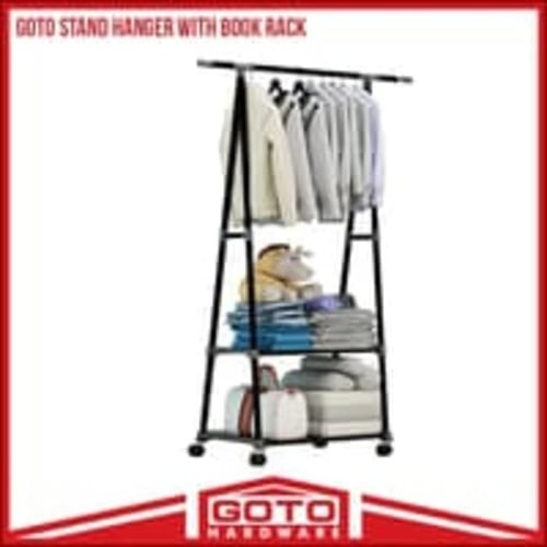 Stand Hanger Triangle Rak Baju Buku Serbaguna dengan 4 Roda Hitam