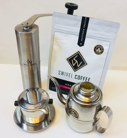 Paket coffee grinder stainless, vietnam drip, gooseneck & kopi lintong