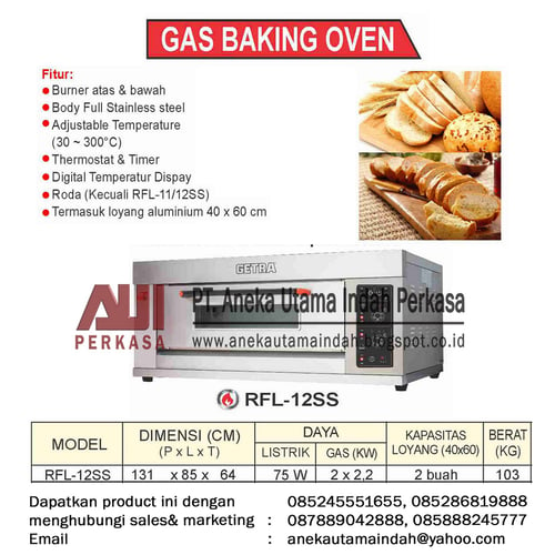 Oven Gas Getra type RFL-12SS/Gas baking oven 1 deck 2 loyang