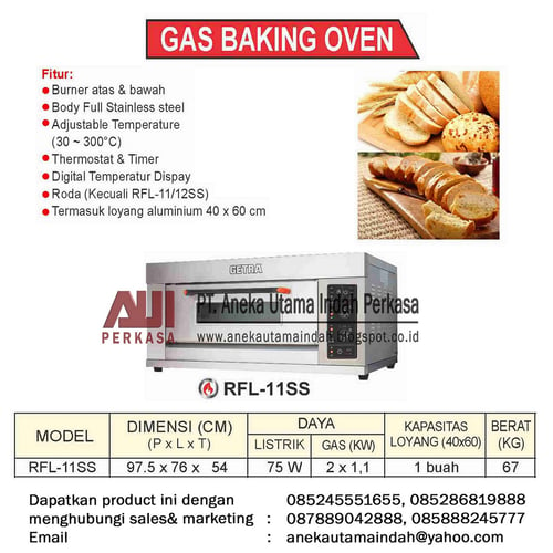 Getra Gas Baking Oven type RFL-11SS/oven gas getra 1 deck 1 loyang