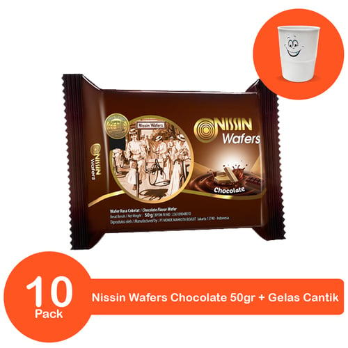 Nissin Wafers Chocolate 50gr Bundling 10 Pack + Gelas Cantik