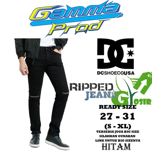 DC Celana Soft Jeans Pria Slim Fit Ripped Lutut