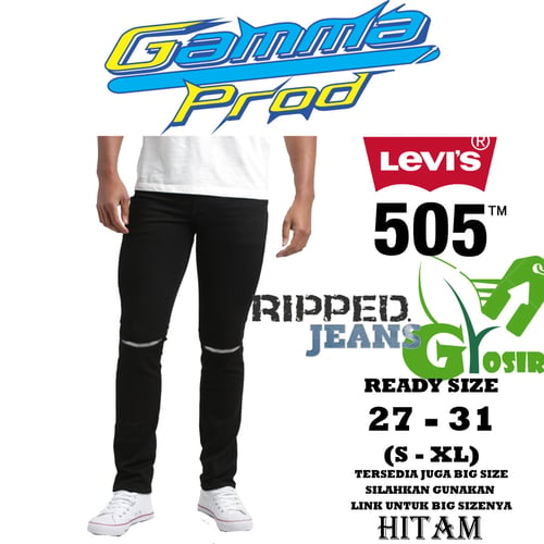 LEVIS 505 Celana Soft Jeans Pria Slim Fit Ripped Lutut