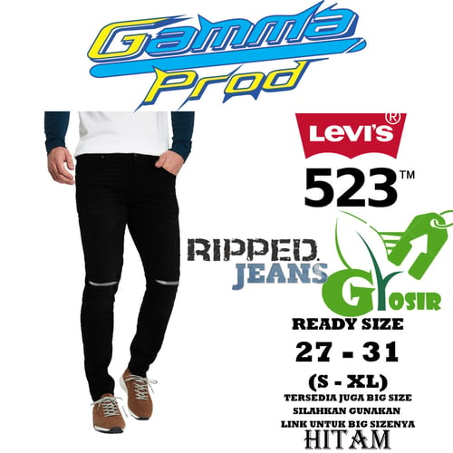 LEVIS 523 Celana Soft Jeans Pria Slim Fit Ripped Lutut