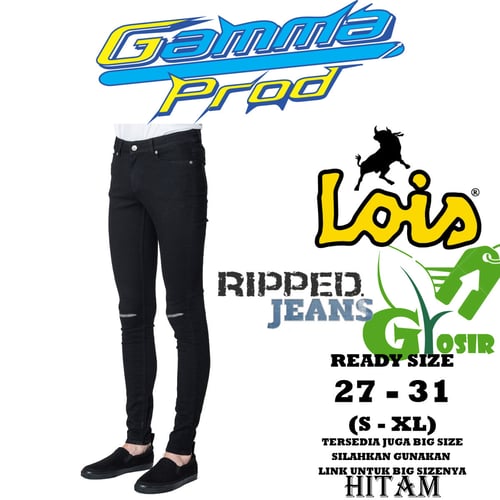 LOIS Celana Soft Jeans Pria Slim Fit Ripped Lutut