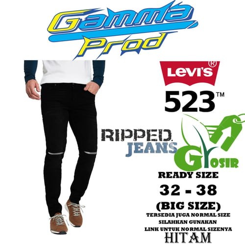 LEVIS 523 Celana Soft Jeans Pria Slim Fit Ripped Lutut Big Size