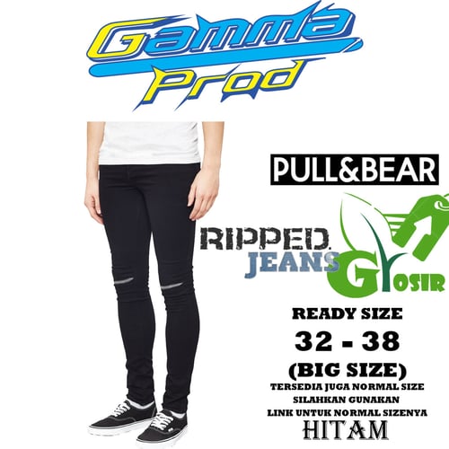 PULL & BEAR Celana Soft Jeans Pria Slim Fit Ripped Big Size