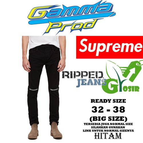 SUPREME Celana Soft Jeans Pria Slim Fit Ripped Lutut Big Size