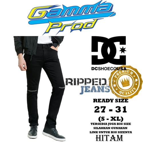 DC Celana Soft Jeans Pria Slim Fit Ripped Lutut Zipper YKK