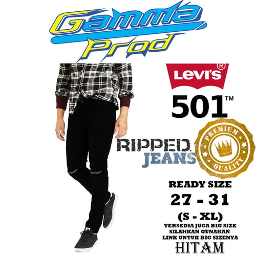 LEVIS 501 Celana Soft Jeans Pria Slim Fit Ripped Zipper YKK
