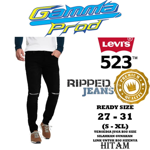 LEVIS 523 Celana Soft Jeans Pria Slim Fit Ripped Zipper YKK