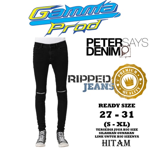 PSD Celana Soft Jeans Pria Slim Fit Ripped Lutut Zipper YKK