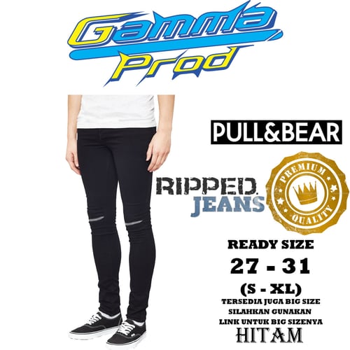PULL & BEAR Celana Soft Jeans Pria Slim Fit Ripped Zipper YKK