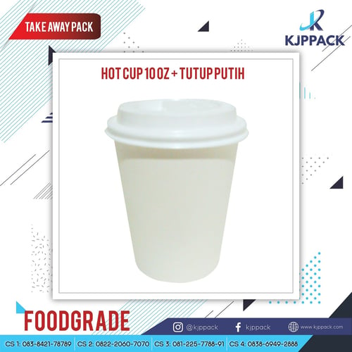Hot Cup Paper Tutup Putih 10 OZ 270ml 100pcs