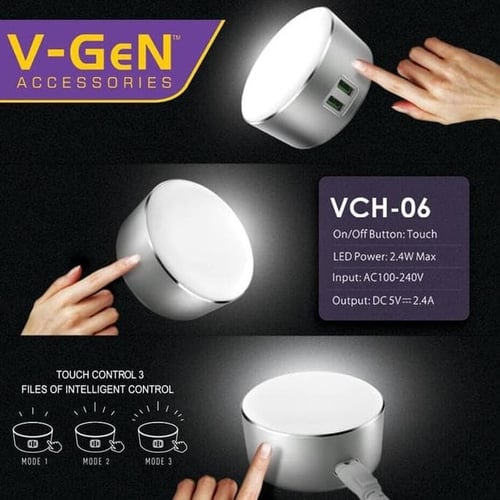 V-GeN VCH-06 Led Night Lamp Charger Lampu Tidur Modern Plus Charger