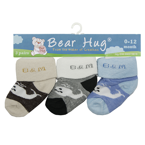 Bear Hug Kaus Kaki Bayi Laki-laki 0-12M Hiu Biru