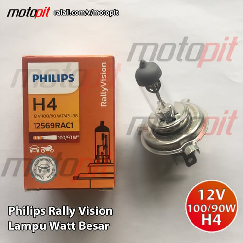 Philips Rally Vision H4 100/90W 12V Lampu Watt Besar