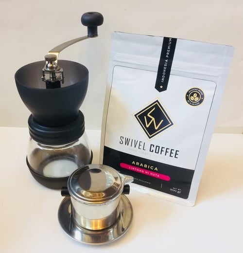Paket coffee grinder glass, vietnam drip & kopi lintong 200gr ori