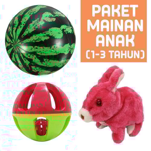 Toylogy PAKET Mainan Anak 1-3 Tahun - Bola Semangka - Bola Kerincingan - Robot ( Multicolour )
