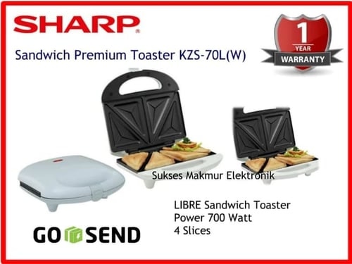 Sharp Sandwich Toaster KZS-70L(W) - Putih, 700 Watt, 4 Slices Tempat Panggangan Yang Mudah Di Bersihkan