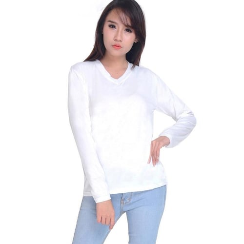 Rimas V-Neck Spandex Blouse Panjang Wanita - Putih Size XL