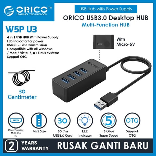 ORICO W5P-U3-30 4 Port USB3.0 HUB with Micro B Power Port