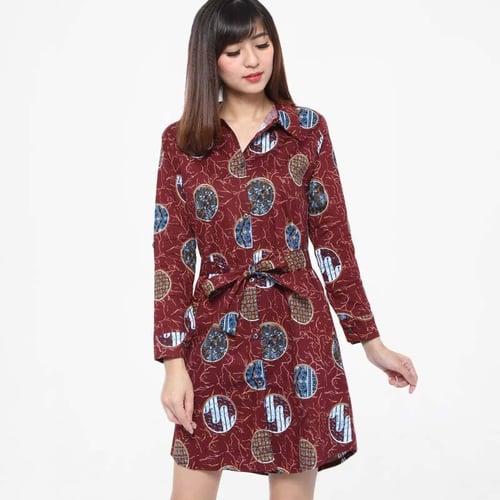 Rimas D-03615 Tunik Batik Mini Dress Wanita - Maroon