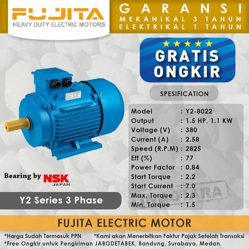 Fujita Electric Motor 3 Phase Y2-8022