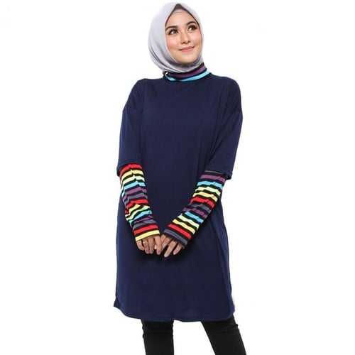 Rimas Rossy Rainbow Tunik Muslim Atasan Wanita - Navy Size XXL