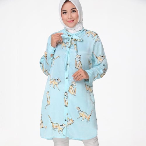 Jual Rimas L 0044 Baju  Tunik Muslim Wanita  Biru Muda  