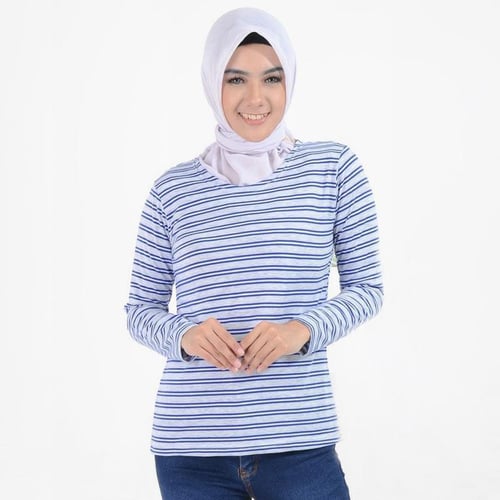 Rimas Fashion Salur Erlin Top Kaos Atasan Muslim Wanita - Biru Size XL
